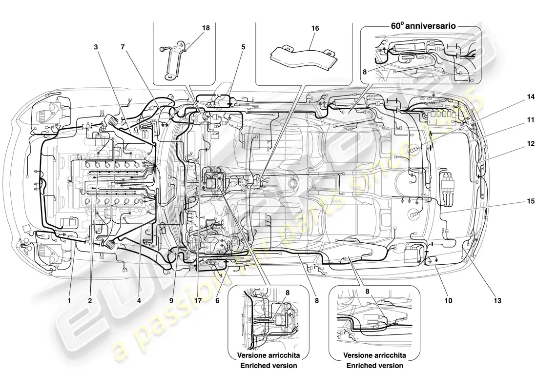 ferrari 612 sessanta (europe) electrical system parts diagram