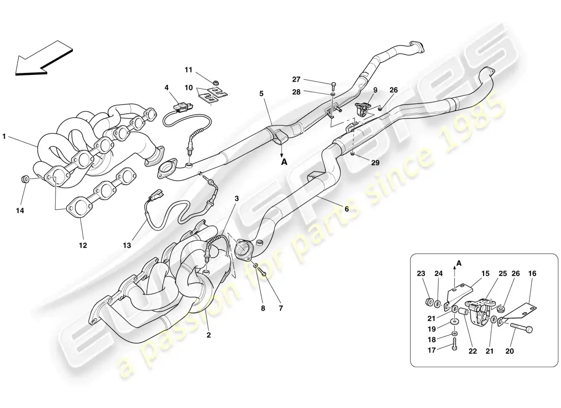 ferrari 599 sa aperta (rhd) front exhaust system parts diagram