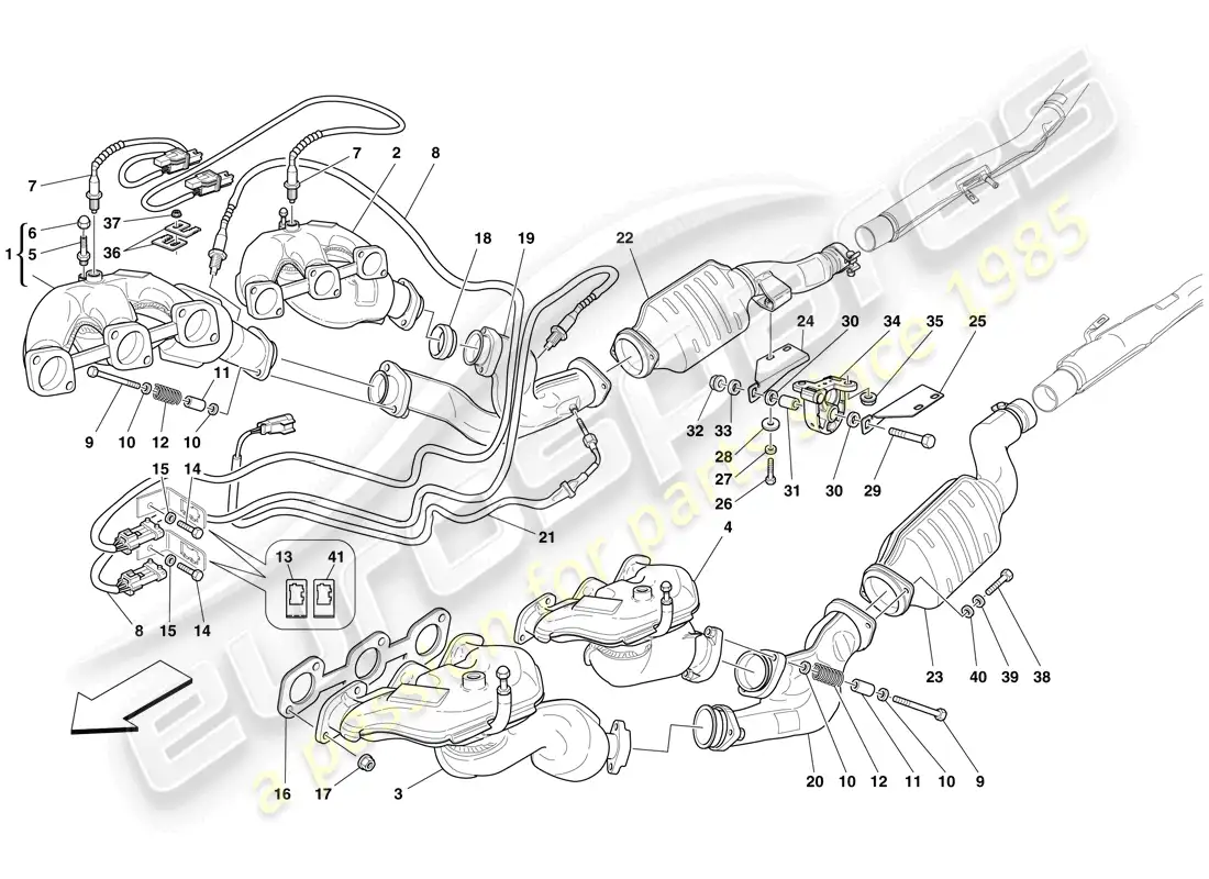 ferrari 599 gtb fiorano (rhd) front exhaust system parts diagram