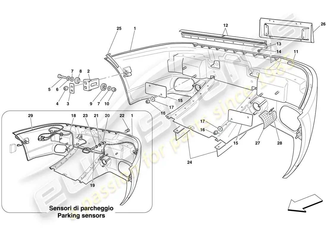 ferrari 599 gtb fiorano (europe) rear bumper parts diagram