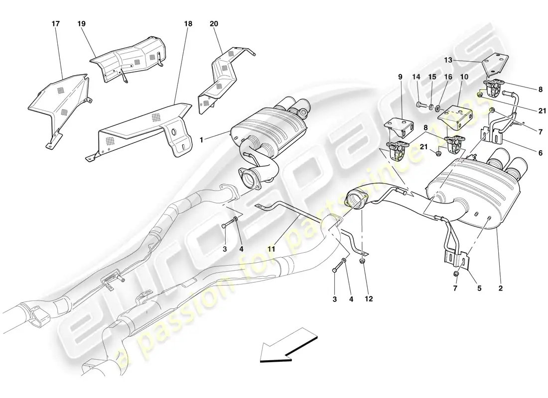 ferrari 599 sa aperta (rhd) rear exhaust system parts diagram