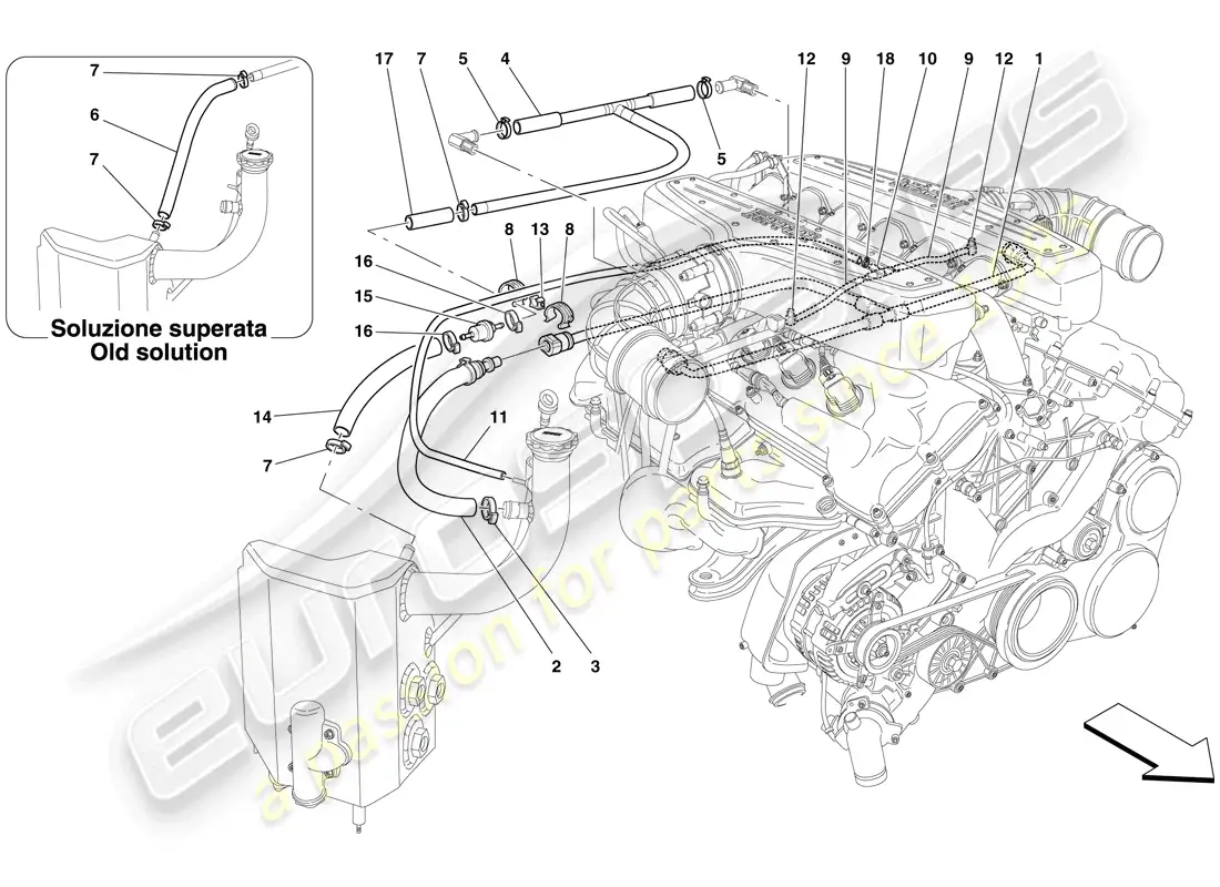 ferrari 599 gtb fiorano (rhd) blow-by system parts diagram