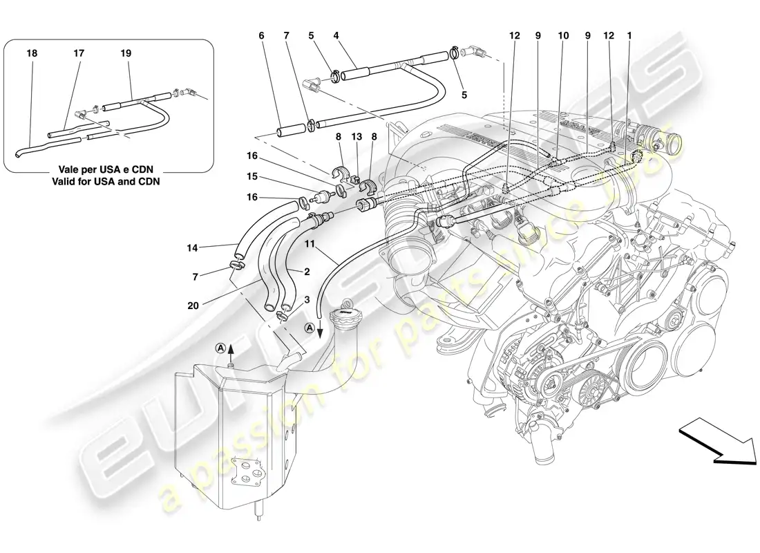 ferrari 599 sa aperta (rhd) blow-by system parts diagram