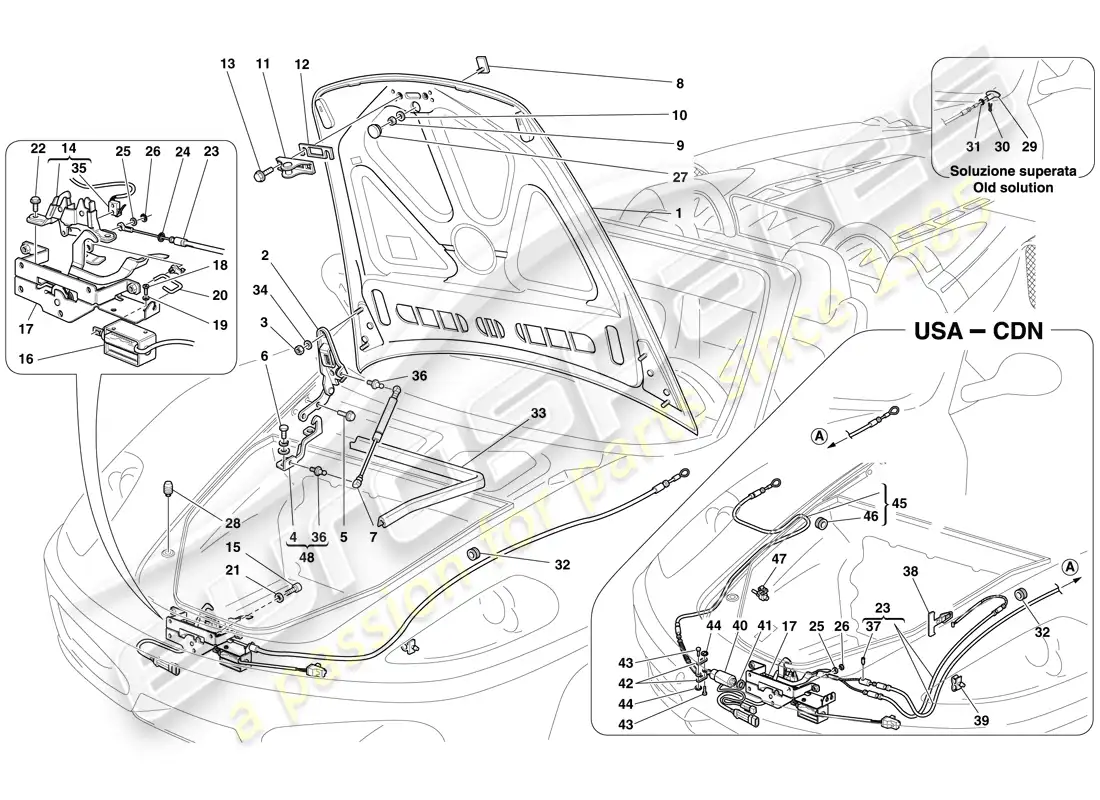 ferrari f430 spider (europe) front lid and opening mechanism parts diagram