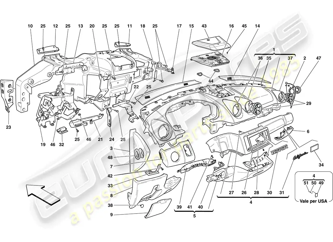 ferrari california (europe) dashboard parts diagram