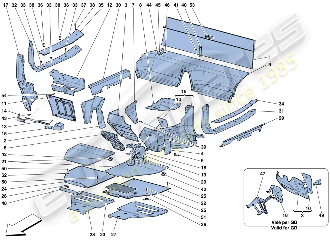 ferrari 458 speciale aperta (europe) passenger compartment mats parts diagram