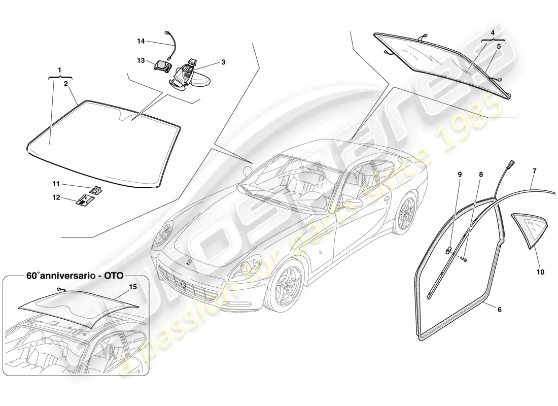 ferrari 612 sessanta (europe) screens, windows and seals parts diagram