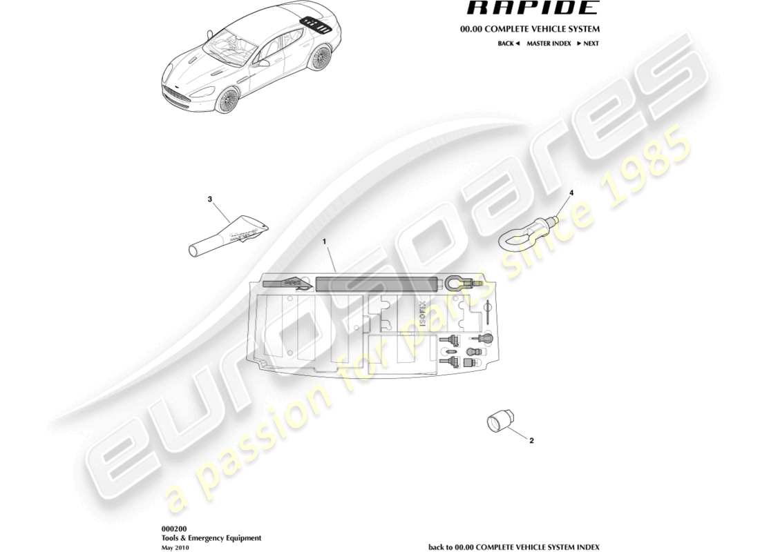a part diagram from the aston martin rapide (2010) parts catalogue
