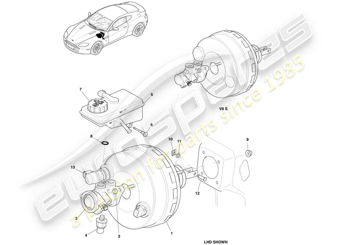 a part diagram from the aston martin v8 vantage parts catalogue