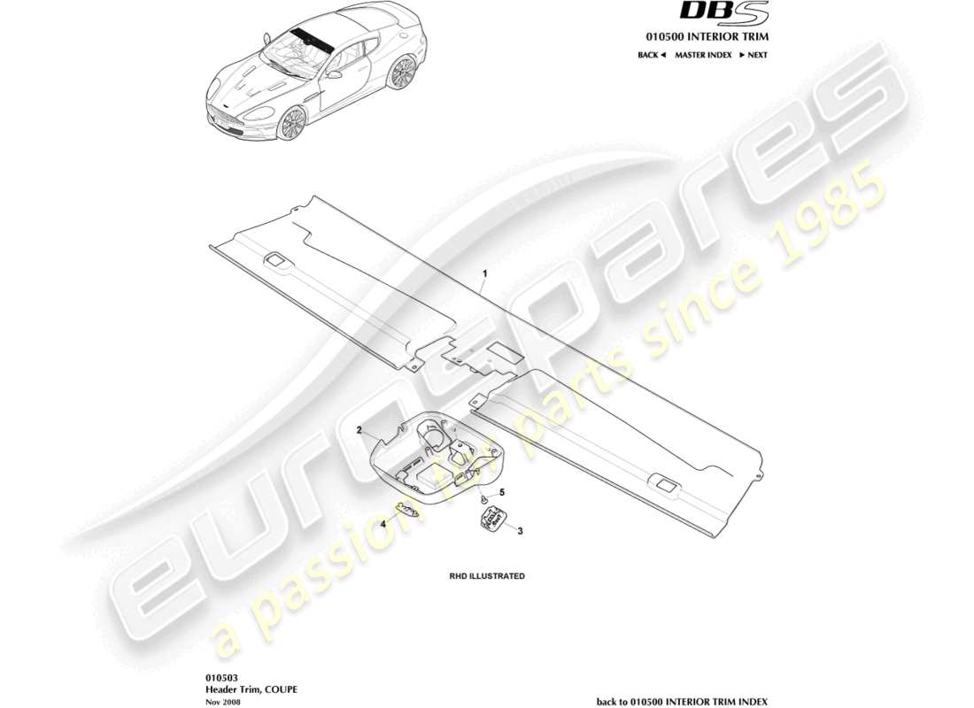 a part diagram from the aston martin dbs (2011) parts catalogue