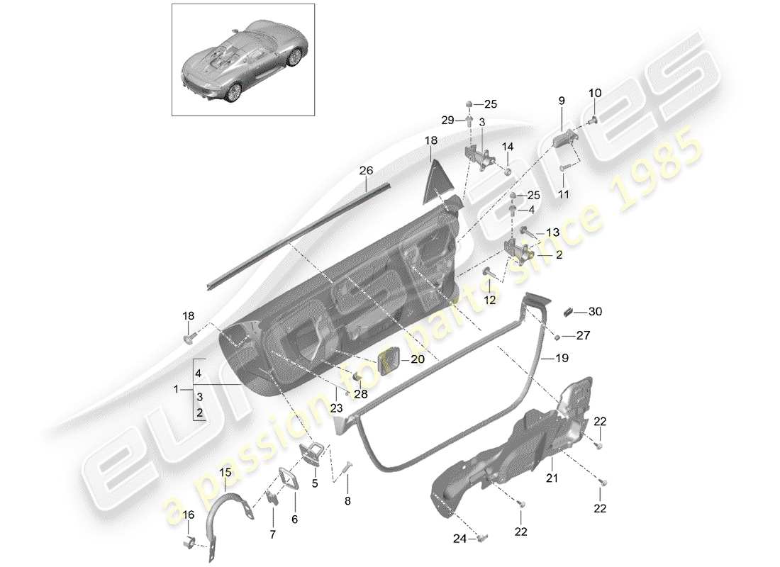 a part diagram from the porsche 918 spyder parts catalogue