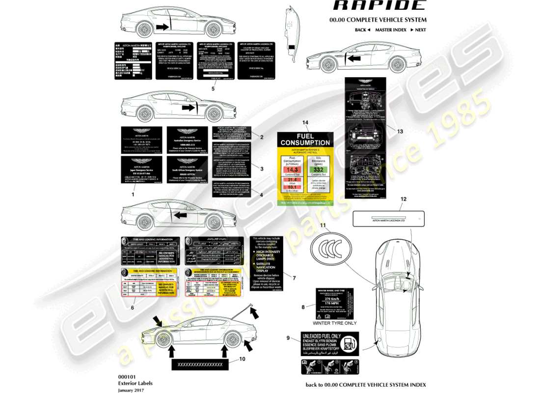 a part diagram from the aston martin rapide (2010) parts catalogue