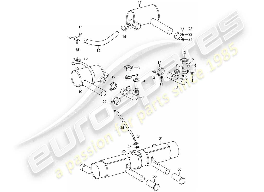porsche 1951 (356/356a) exhaust system parts diagram