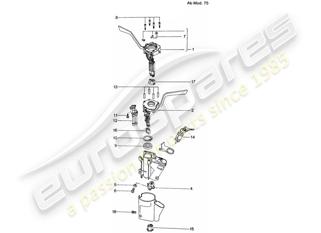 porsche 914 (1973) steering column switch - d - mj 1975>> part diagram