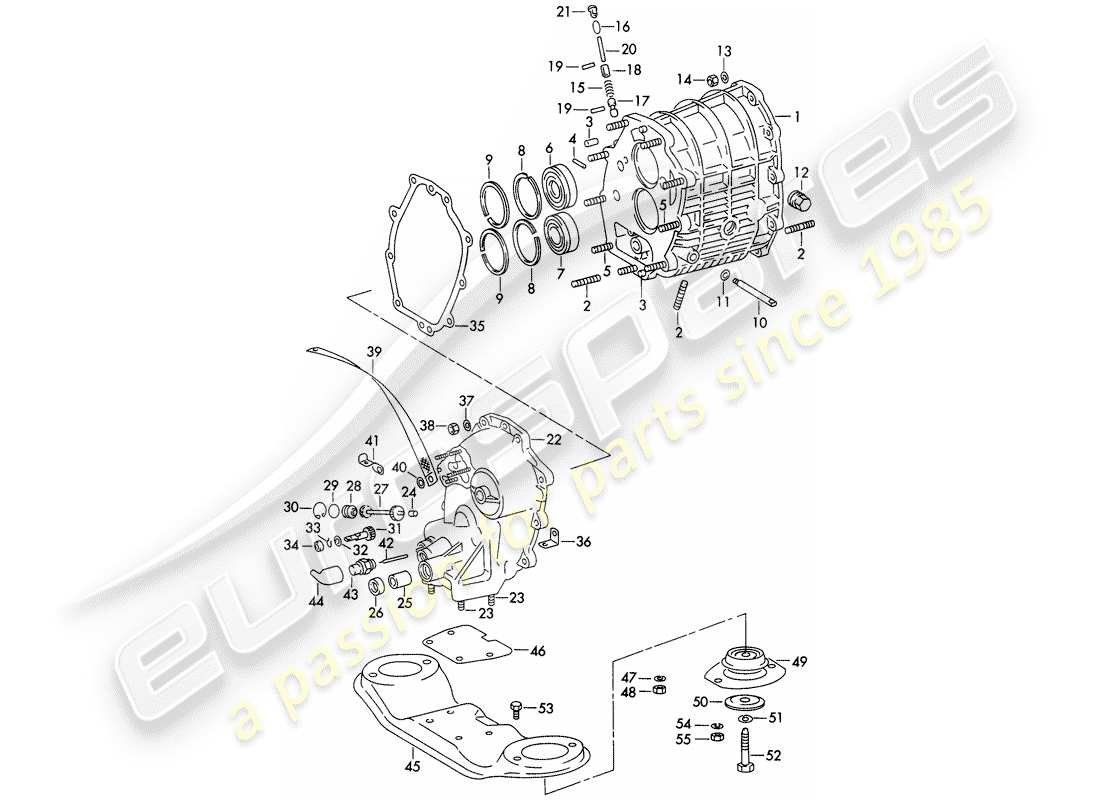 porsche 1972 (911) gear housing - complete - transmission case - and - transmission suspension - d - mj 1972>> part diagram