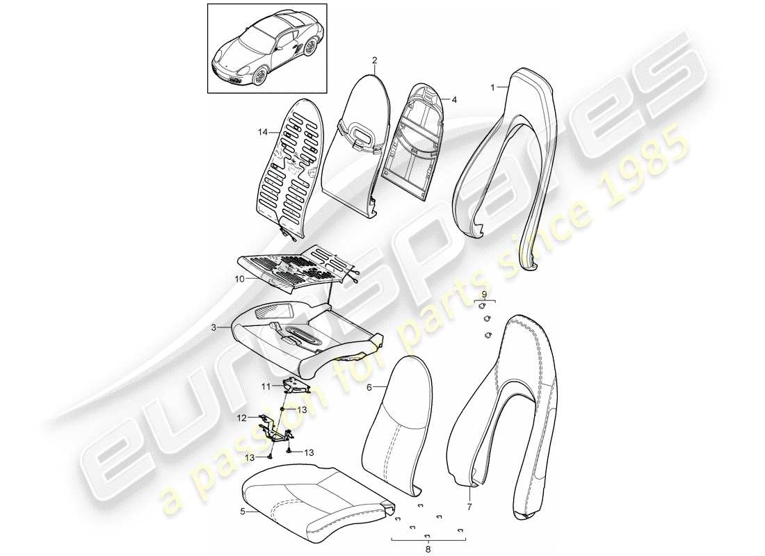 porsche 2009 (987 cayman) foam part part diagram