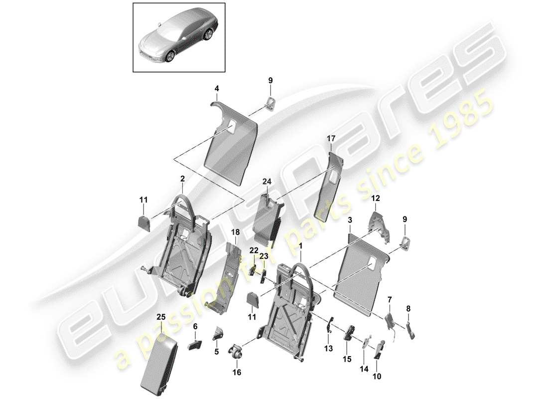 porsche 2017 (panamera 971-1) back seat backrest part diagram