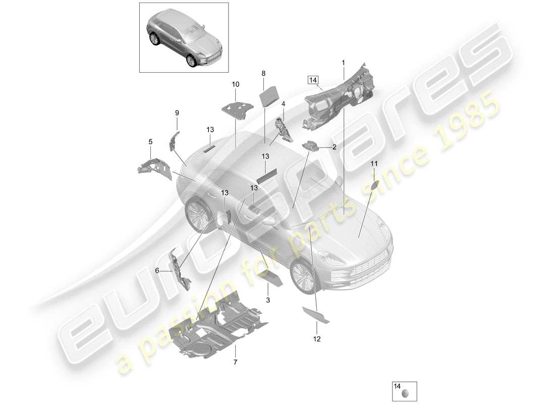 porsche 2019 (macan) sound absorber part diagram