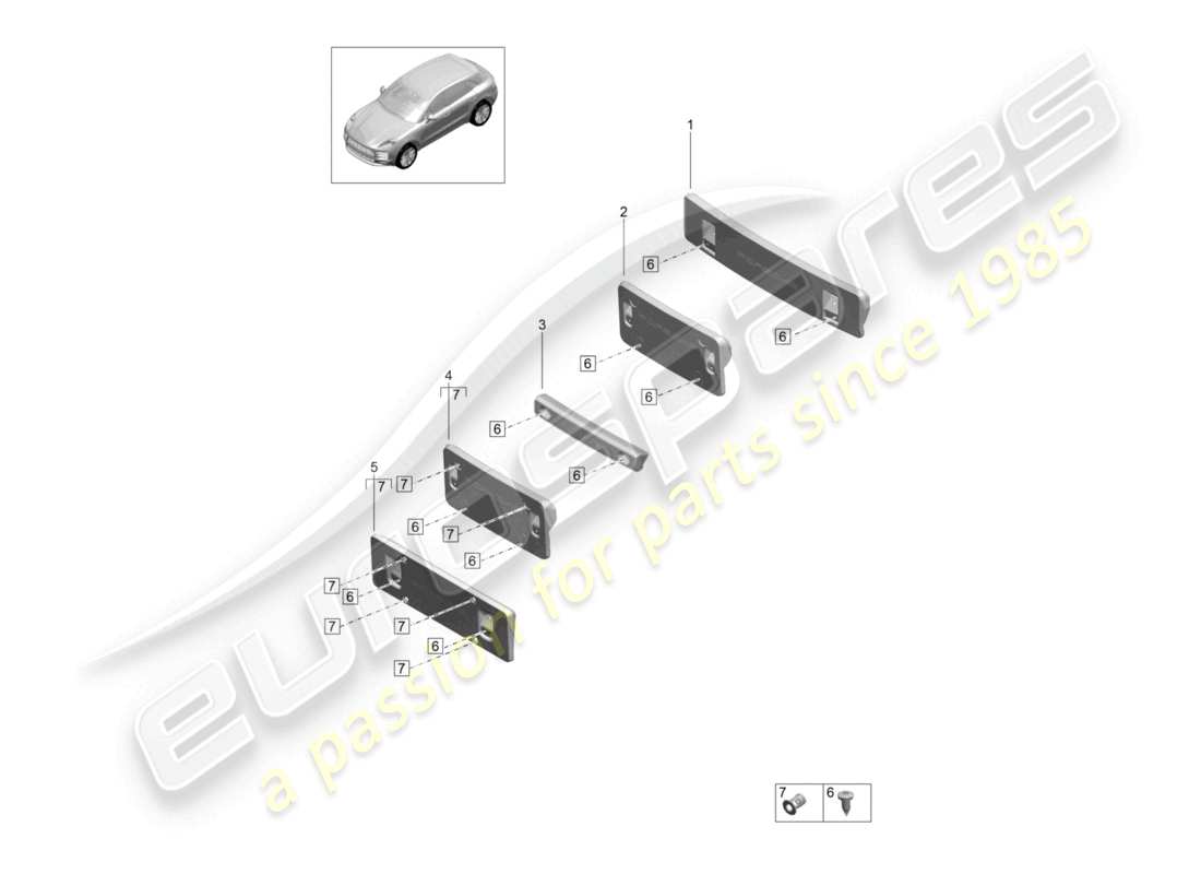 porsche 2020 (macan) licence plate holder parts diagram