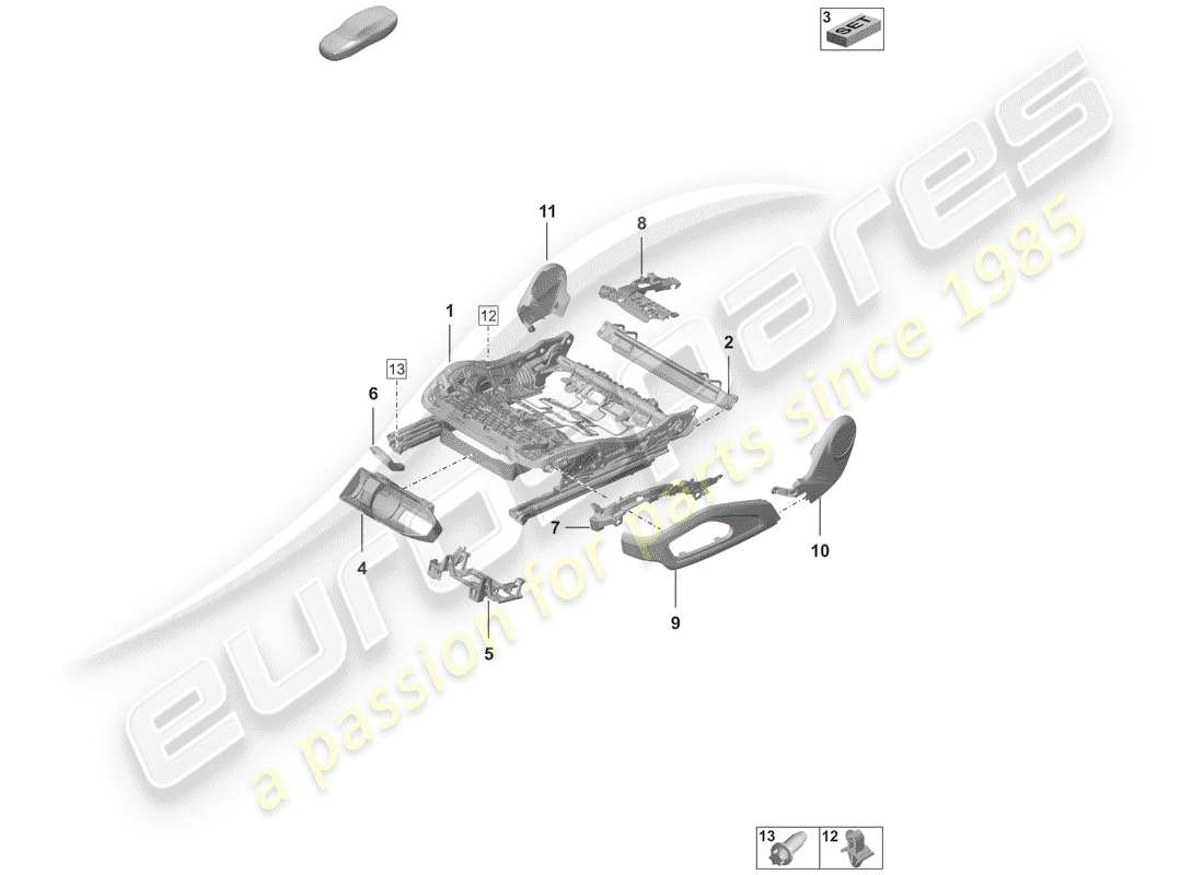 porsche 2019 (992-1) seat frame part diagram