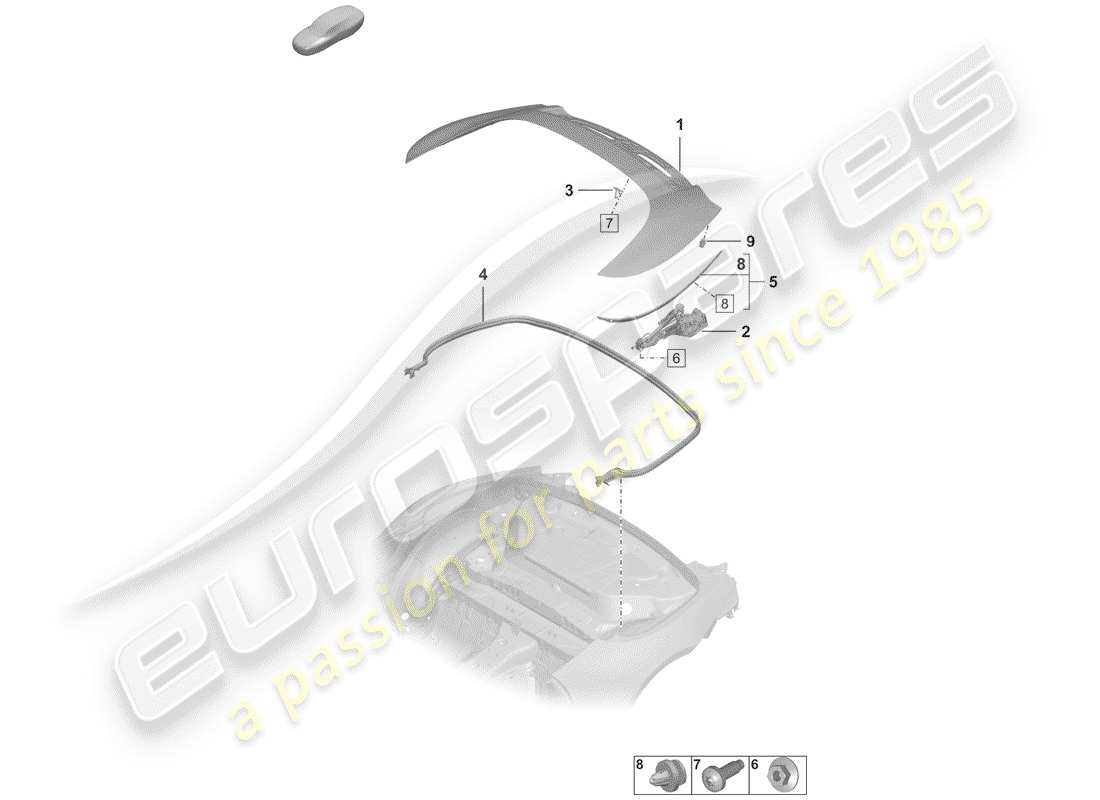 porsche 2020 (992-1) cover for top stowage box parts diagram