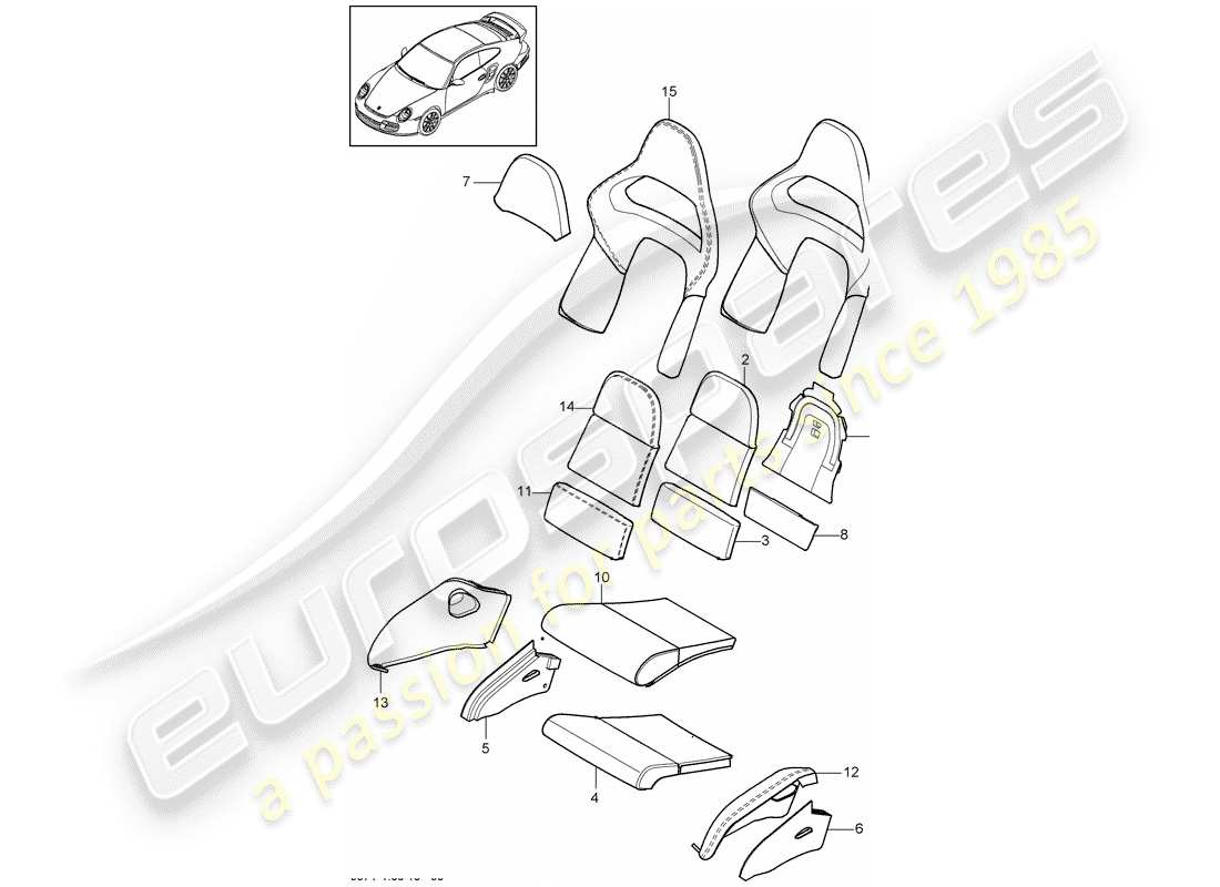 porsche 911 t/gt2rs (2011) foam part parts diagram