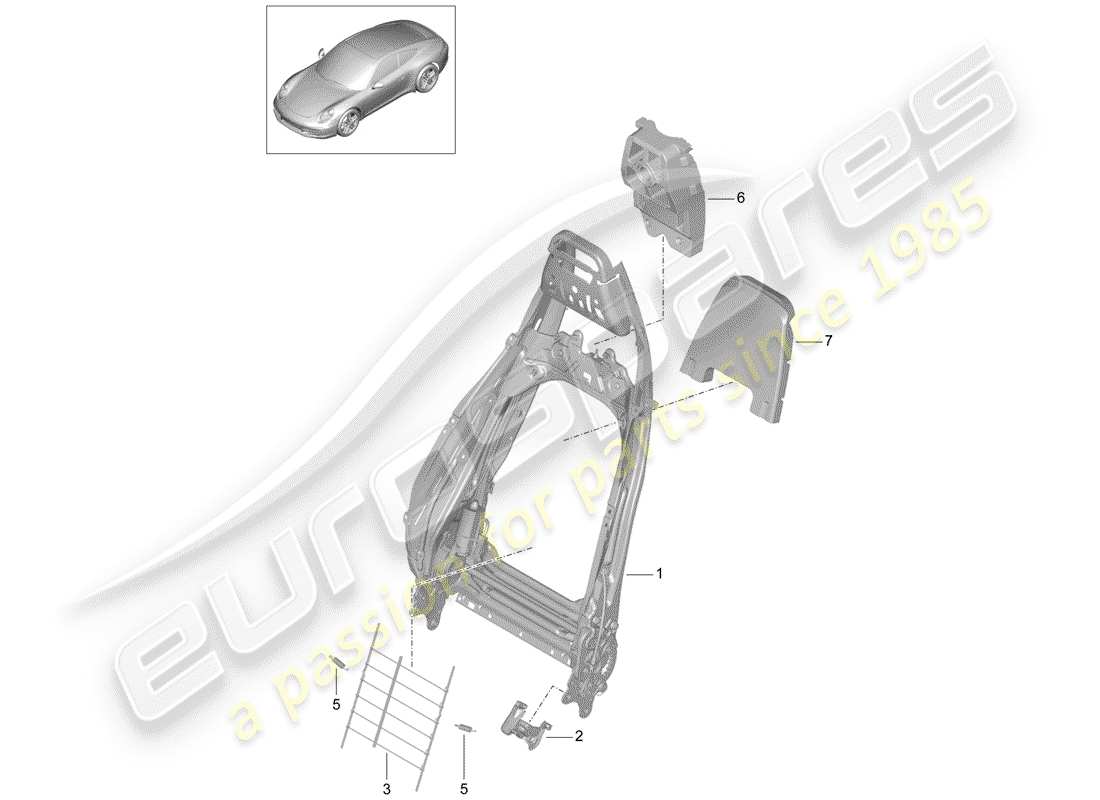 porsche 991 (2013) backrest frame part diagram