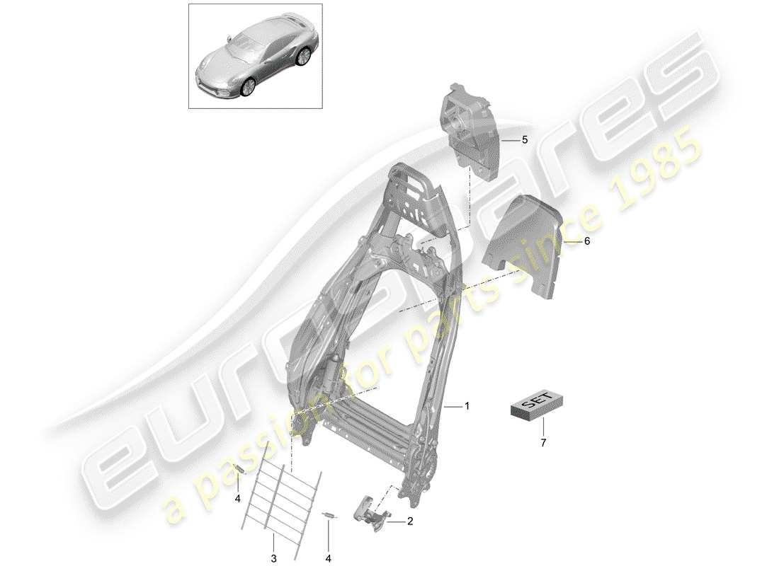 porsche 991 turbo (2020) frame - backrest part diagram