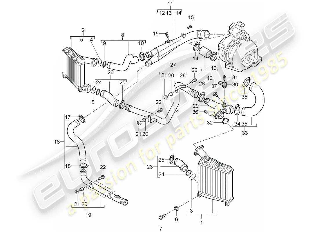 porsche 2008 (cayenne e1 9pa) charge air cooler part diagram