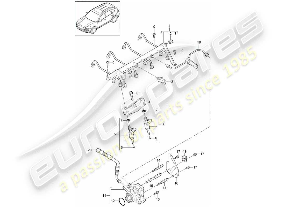 porsche 2013 (cayenne e2 92a) fuel collection pipe part diagram