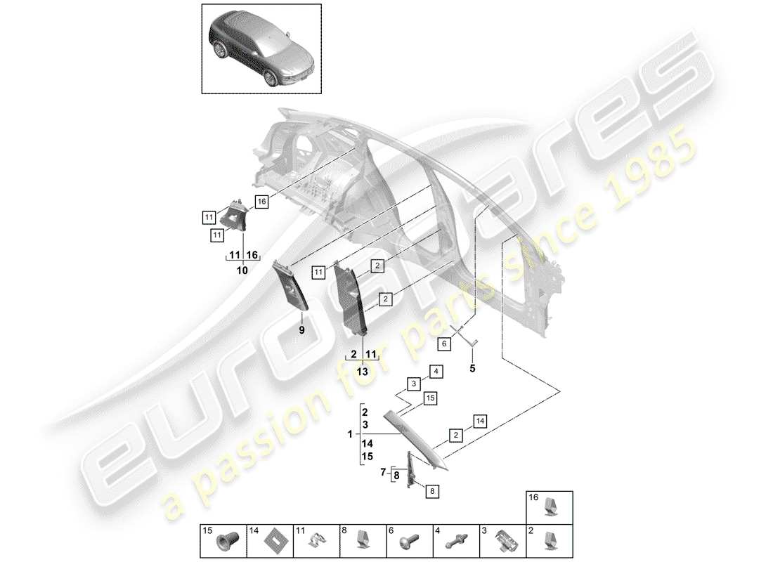 porsche 2018 (cayenne e3 9ya/9yb) pillar trim part diagram