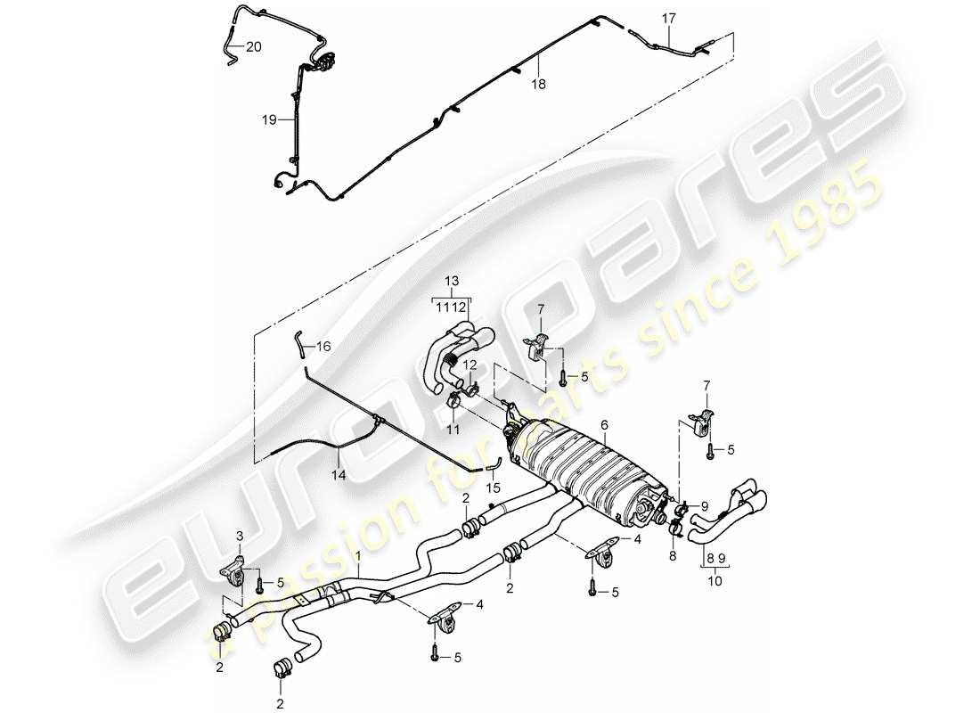 porsche 2010 (cayenne e1 9pa) exhaust system part diagram