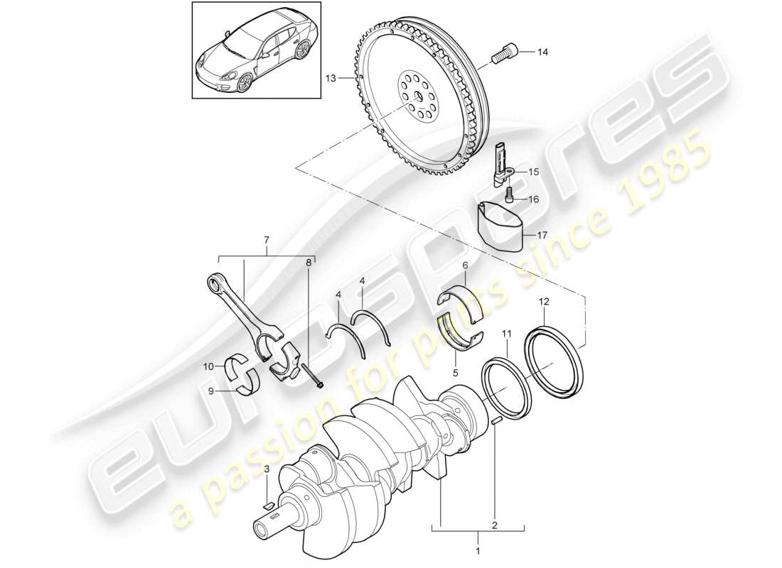 porsche 2010 (cayenne e1 9pa) crankshaft conrod parts diagram