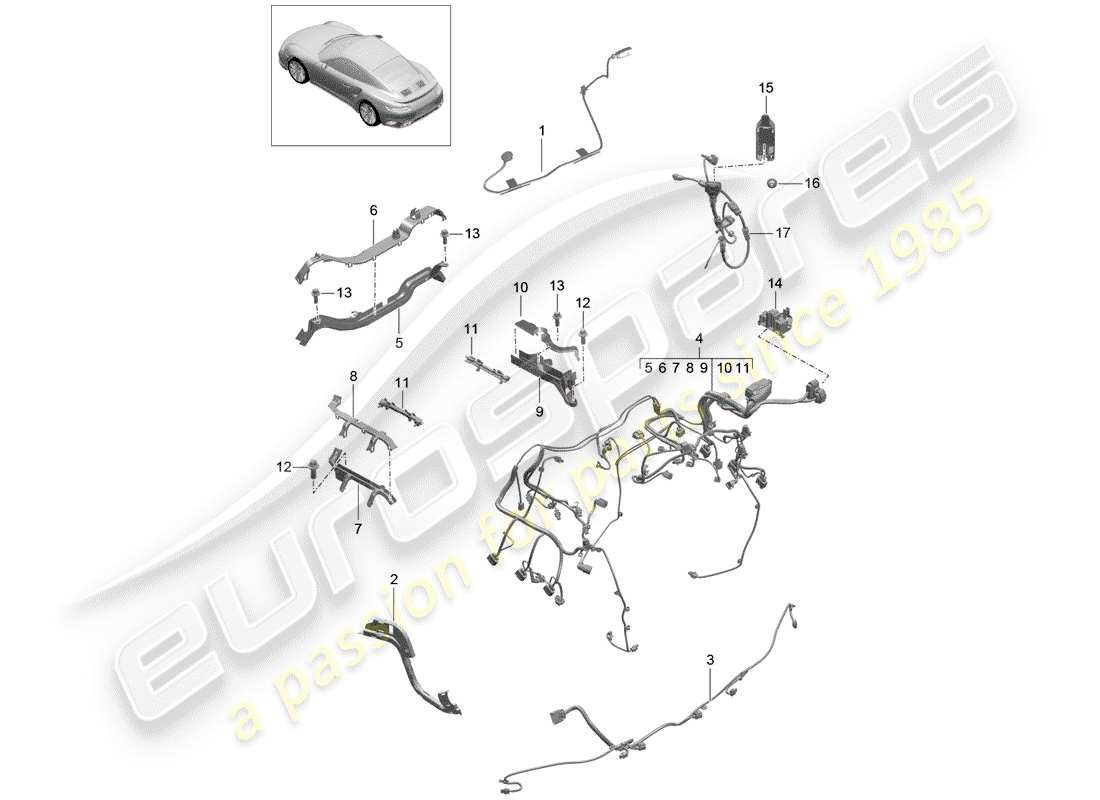 porsche 2016 (991-1 turbo) wiring harnesses part diagram