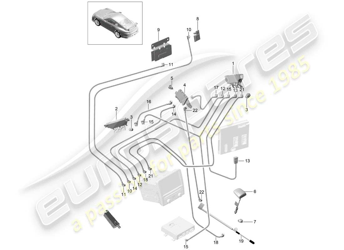 porsche 2020 (991-2 r/gt3/rs) antenna booster part diagram