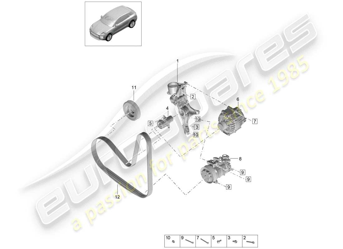 porsche 2019 (macan) v-ribbed belt part diagram