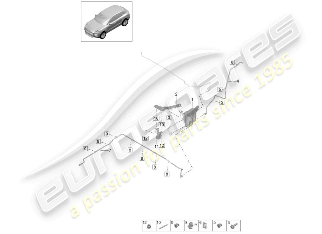 porsche 2020 (macan) activated charcoal container parts diagram