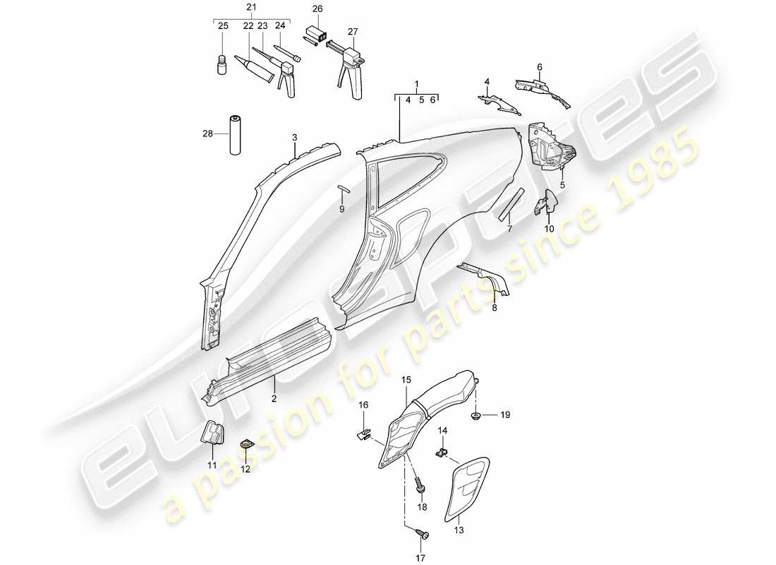porsche 2008 (997-1 turbo / gt2) side panel part diagram