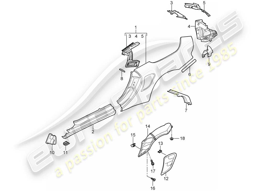 porsche 2008 (997-1 turbo / gt2) side panel part diagram