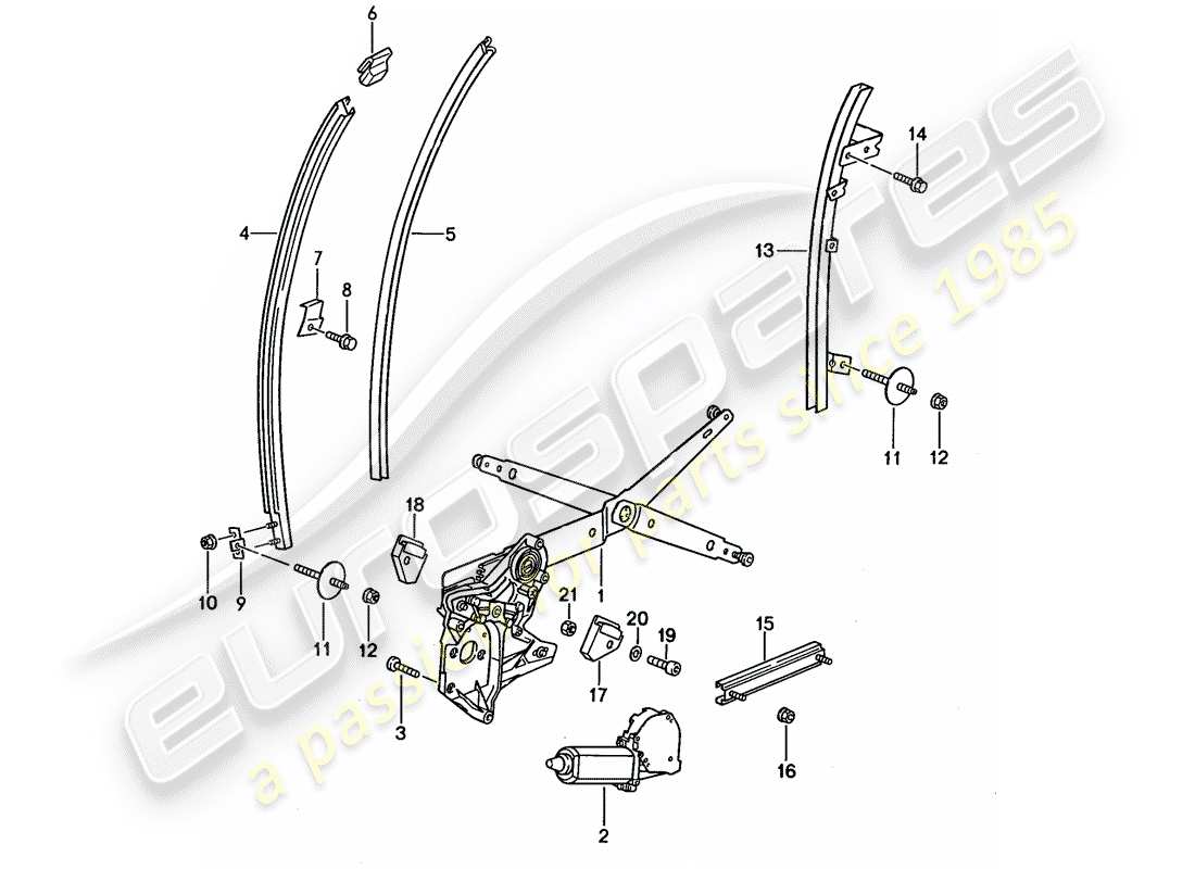 porsche 1990 (944) window regulator - glass channel part diagram