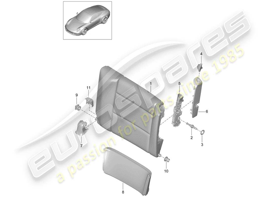 porsche 2013 (991-1) emergency seat backrest part diagram