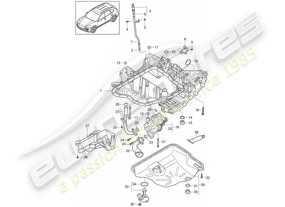 porsche cayenne e2 (2018) oil-conducting housing parts diagram