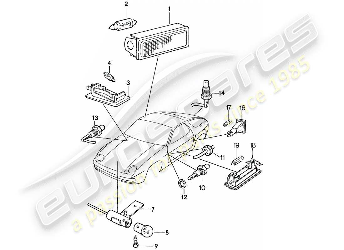 porsche 1984 (928) interior lights part diagram