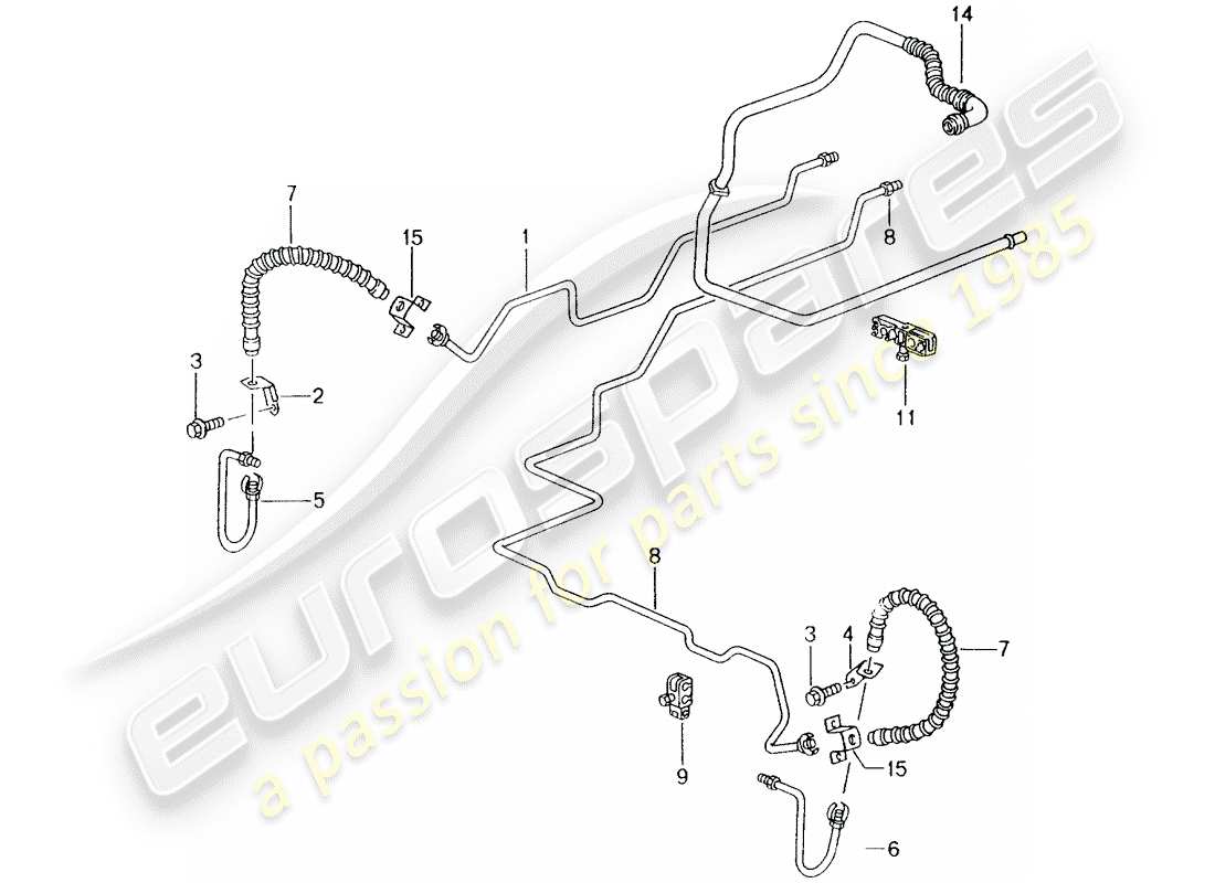 porsche 2001 (996) brake line - underbody - rear axle - vacuum line part diagram