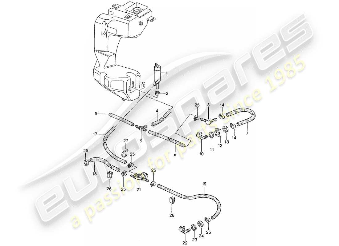 porsche 1990 (944) headlight washer system part diagram