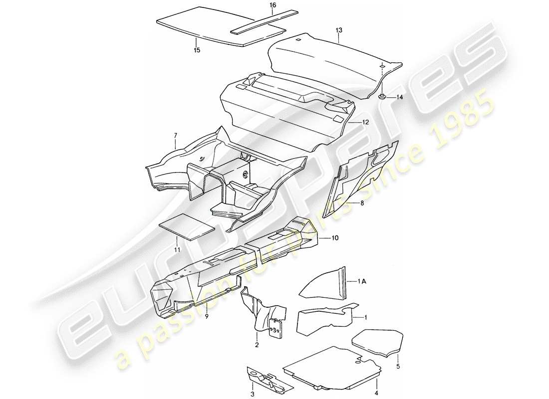 porsche 1998 (993) body shell - sound absorbers parts diagram