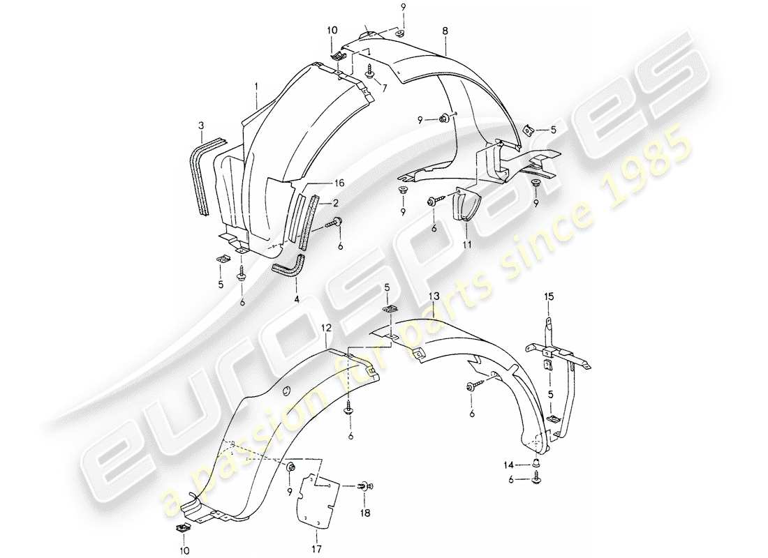 porsche 1998 (993) cover - for - wheel housing parts diagram