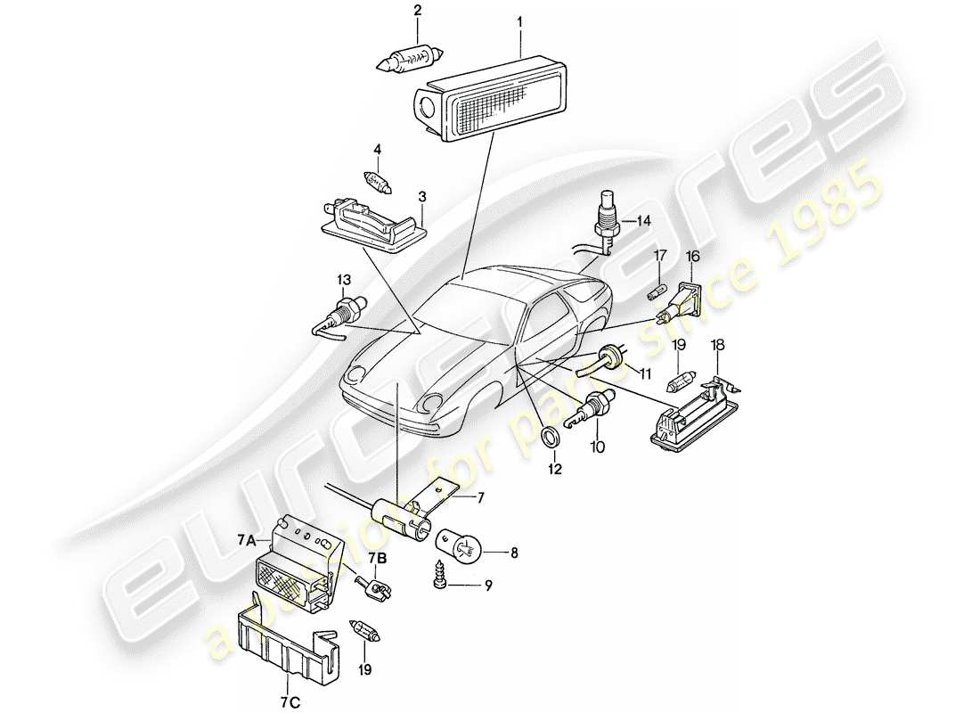 porsche 928 (1987) interior lights part diagram