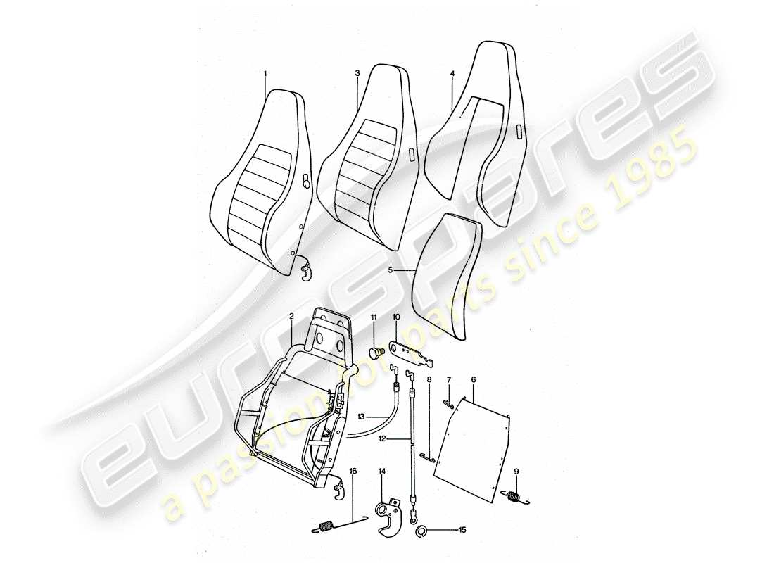 porsche 911 turbo (1977) sports seat - backrest - single parts part diagram