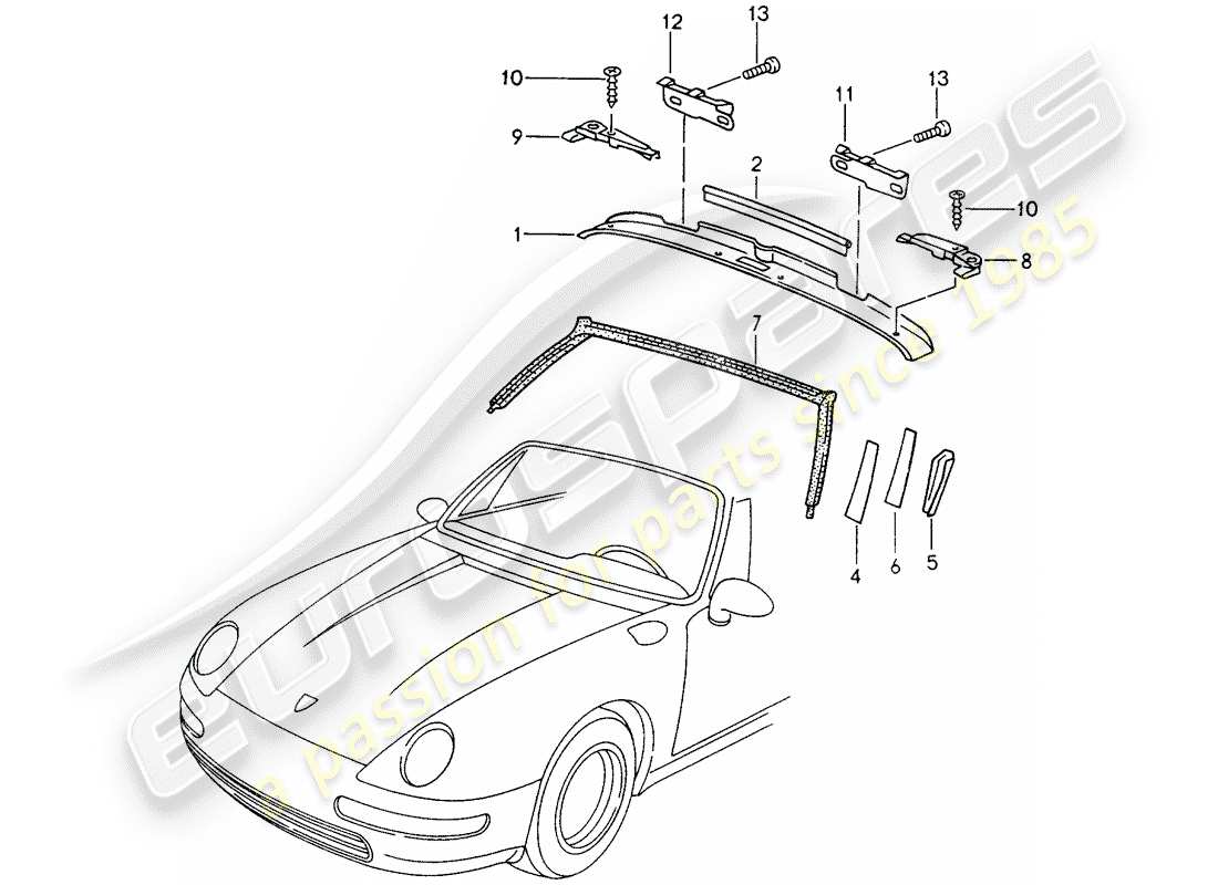 porsche 1998 (993) windshield frame - accessories parts diagram